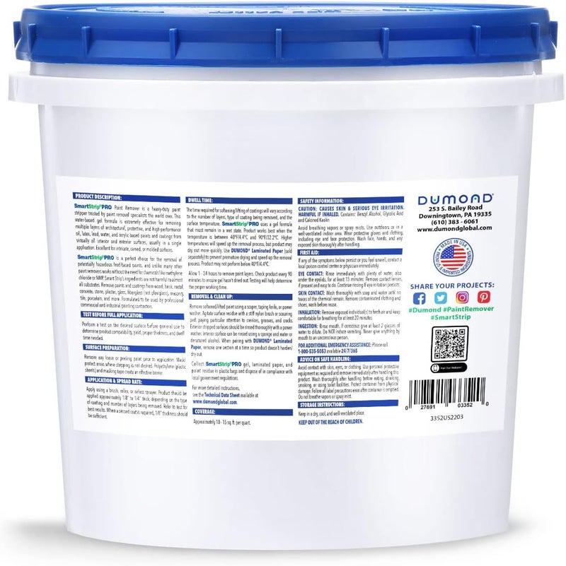 Dumond Smart Strip PRO Paint Remover, Professional Strength Formula, Strips Up to 20 Layers of Oil, Latex, Acrylic & Water-Based Paints, Varnishes & Stains Usually in One Application, 2 Quarts - Image 2